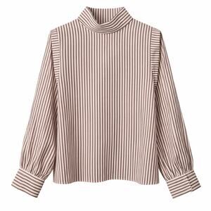 Everlane The Wing Shoulder Mock Neck Blouse Womens Size 8 Brown White Stripe NWT